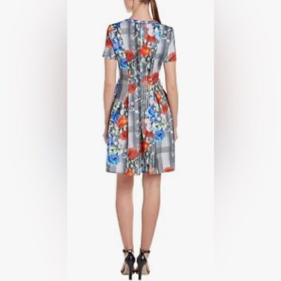 Catherine Malandrino Vondie Print Scuba Fit Flare Dress Pleated Floral 10 - Picture 4 of 12